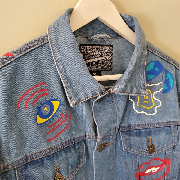 Brooklyn Clothing M Indie Sleeze 90s Grunge Flames Rainbow Unisex Jean Jacket - Picture 5 of 11
